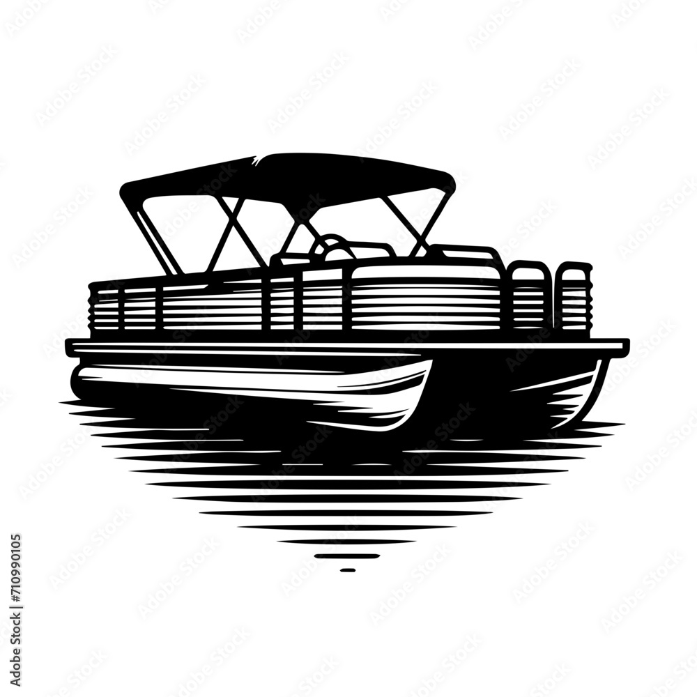 Pontoon Boat Vector Logo Art - obrazy, fototapety, plakaty 