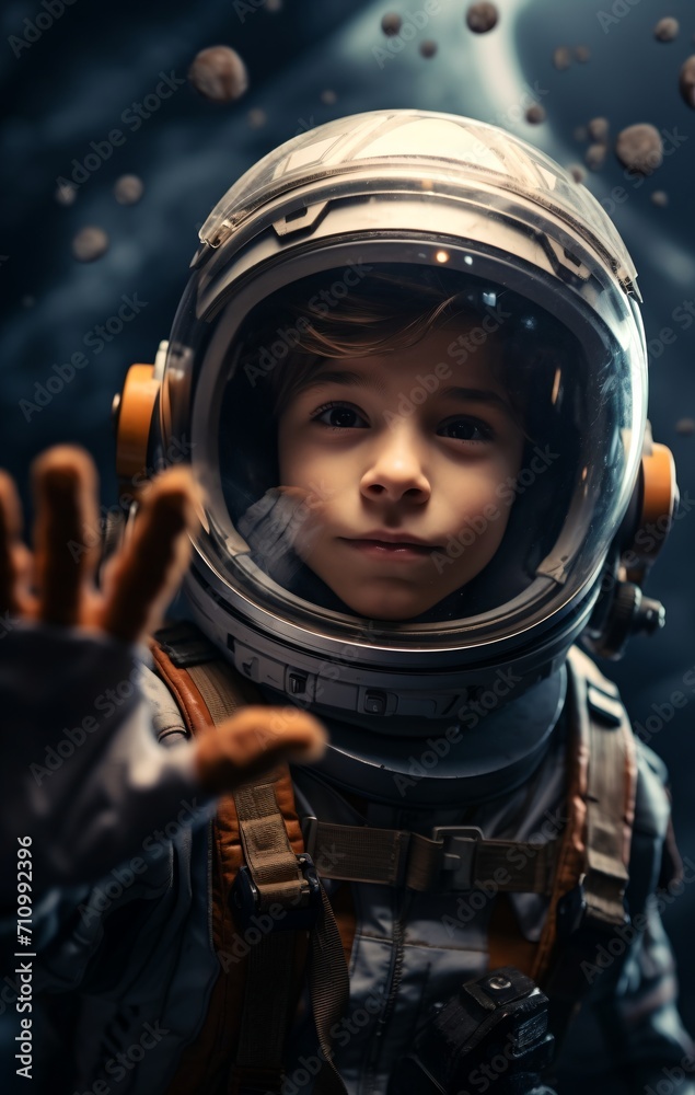A young astronaut reaches out to touch the stars A young astronaut reaches out to touch the stars