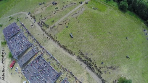 Soldiers formations near tribune with spectators  photo