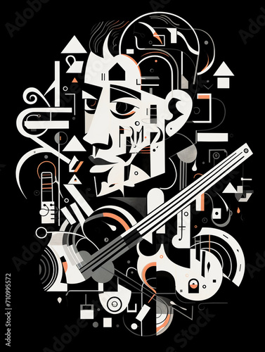 T-shirt design  a black-and- white ink portrait of a musician playing a saxophone created with Generative Ai