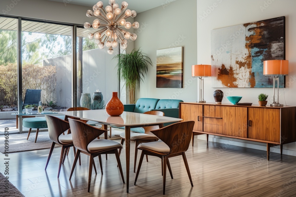 Modern dining room with mid-century modern furniture