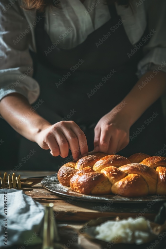 Jewish woman make shabbat bread challah