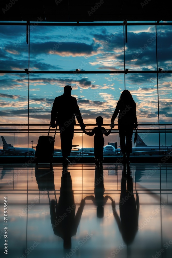 A heartwarming image of a man and a child holding hands in an airport. Perfect for showcasing the bond between a father and his child. Ideal for family-related projects and travel themes