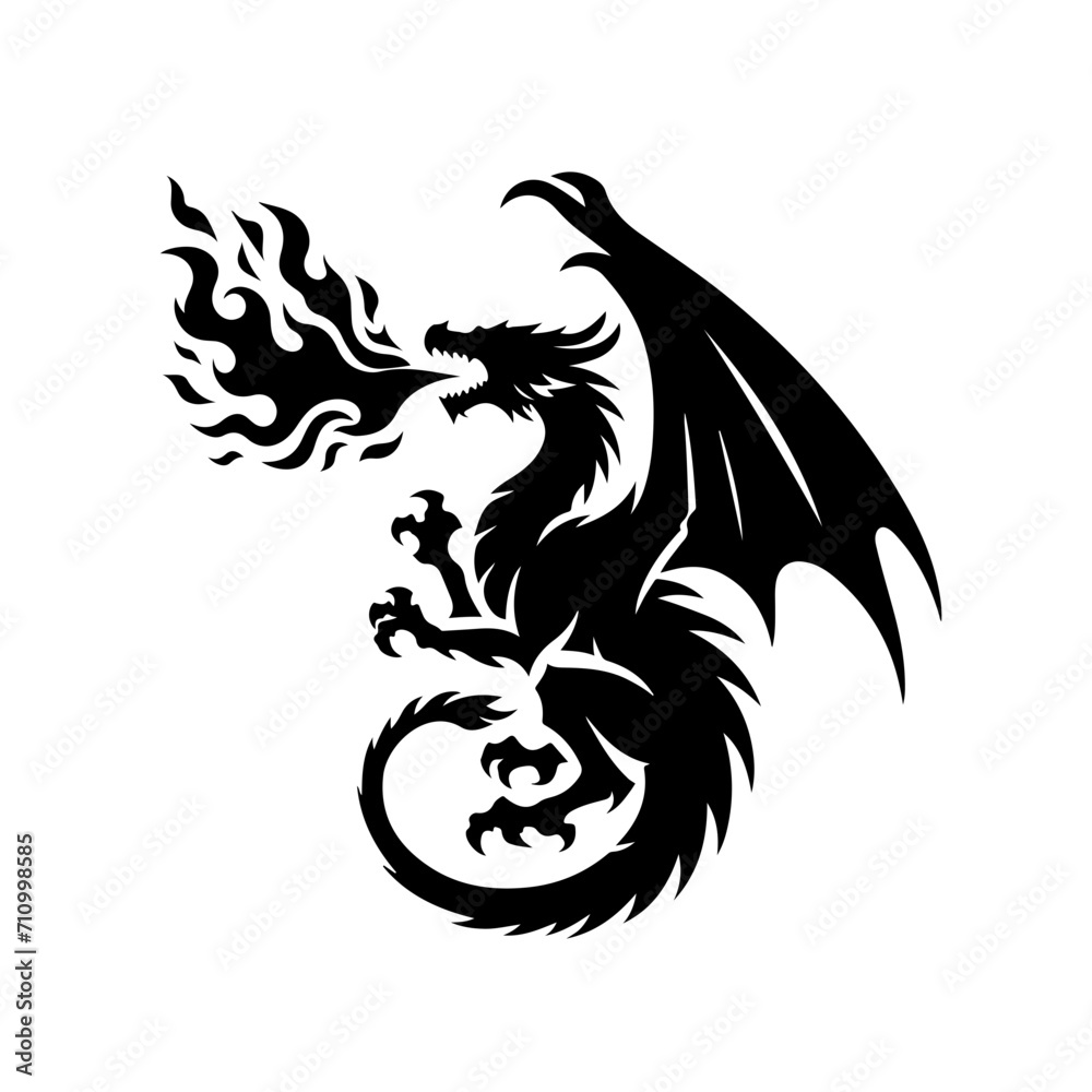 Fire breathing Dragon Vector Logo Art