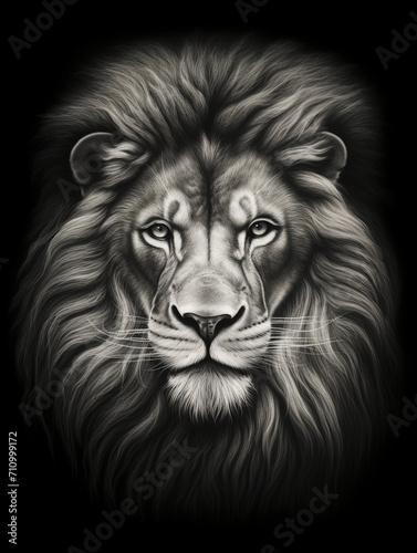 T-shirt design, a realistic graphite pencil sketch of a lion's head, in the style of hyperrealism, intricate detailing of the lion's fur and expressive eyes created with Generative Ai