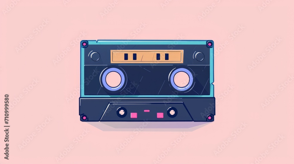 An old audio cassette for a player from the 80s. Flat illustration in retro style