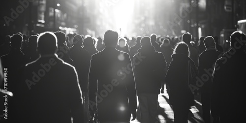 A black and white photo capturing a large crowd of people. This versatile image can be used to depict various concepts and scenarios © Fotograf