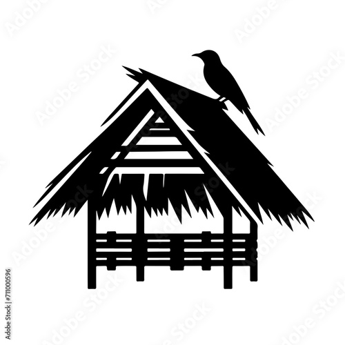 oriole perching on a traditional Filipino nipa hut Vector Logo Art