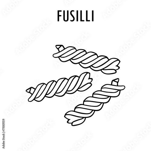 Fusilli doodle food illustration. Hand drawn graphic print of a type of pasta. Vector line art element of Italian cuisine