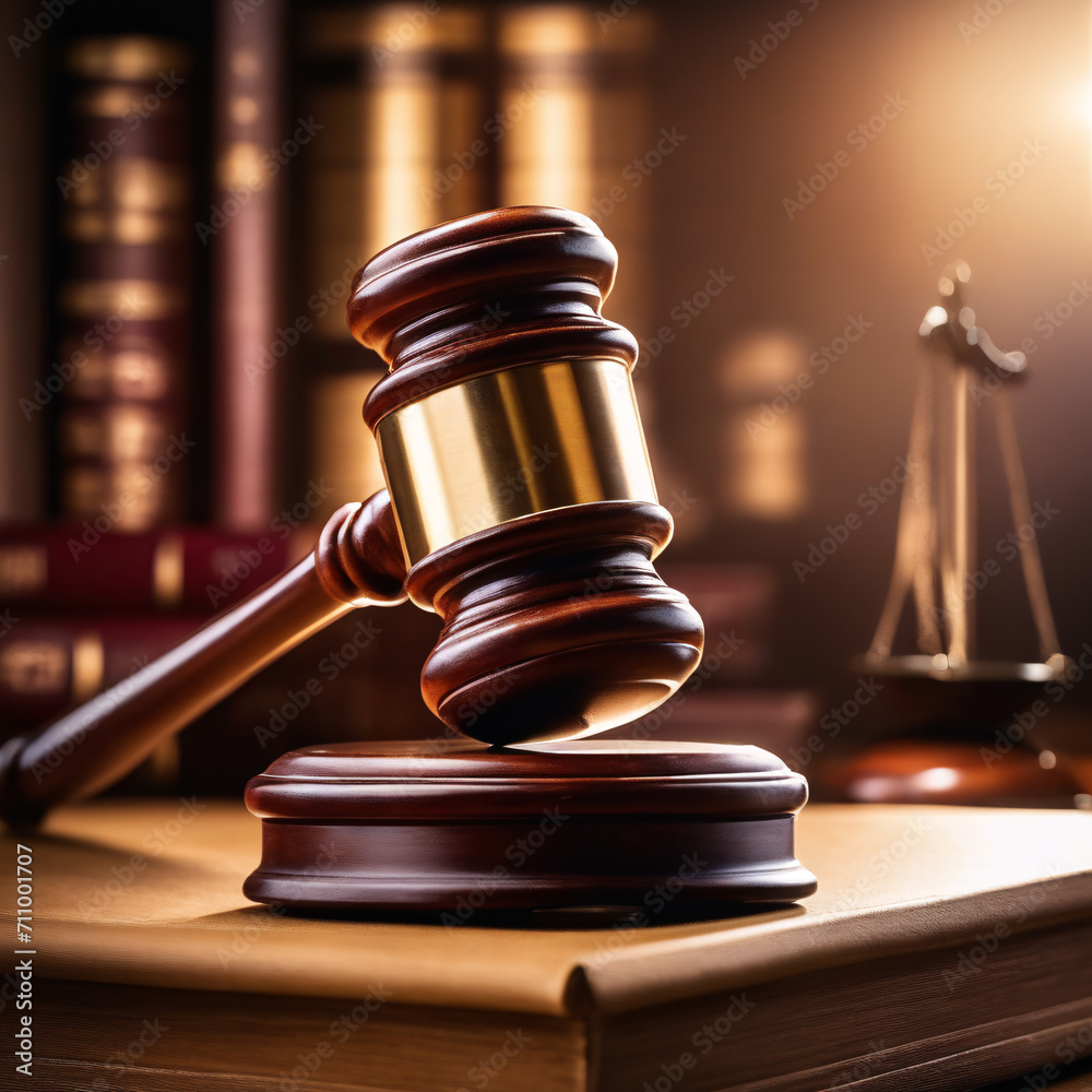 Law theme, mallet of judge, wooden gavel, books Law theme, mallet of judge, wooden gavel, books