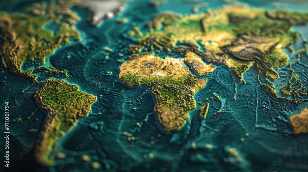 A close up view of a map of the world. Perfect for educational purposes or travel-related designs A close up view of a map of the world. Perfect for educational purposes or travel-related designs