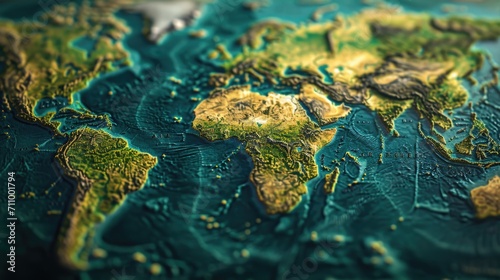 A close up view of a map of the world. Perfect for educational purposes or travel-related designs