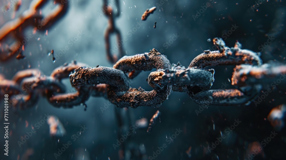 A detailed view of a chain covered in snow. This image can be used to depict winter, cold weather, or the concept of being chained or restricted A detailed view of a chain covered in snow. This image can be used to depict winter, cold weather, or the concept of being chained or restricted