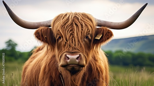 Highland Cow in a Picturesque Field photo