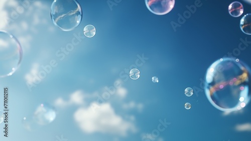 Generative AI image of a blue sky with some large bubbles and some small bubbles.