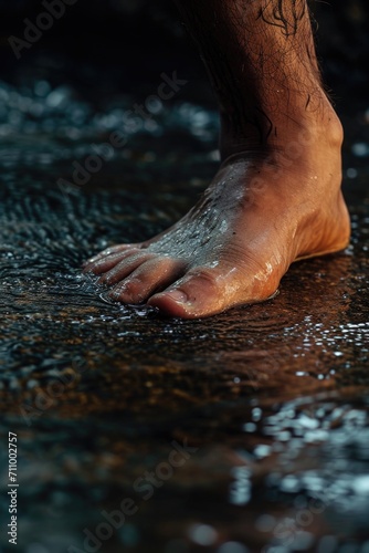 Person's feet submerged in water. Can be used to depict relaxation or summer activities