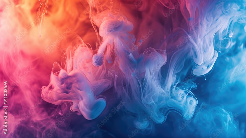 Close-up view of vibrant colored smoke against a black background. Versatile image suitable for a variety of creative projects