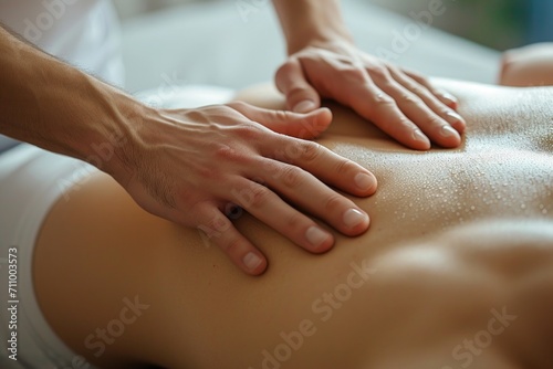 Woman getting a relaxing back massage at a spa. Perfect for promoting self-care and wellness