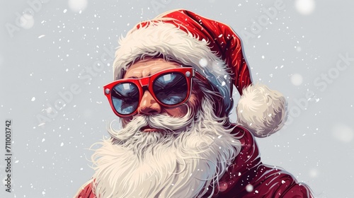 A man is pictured wearing sunglasses and a Santa hat. This image can be used for holiday-themed designs or to promote Christmas events © Fotograf