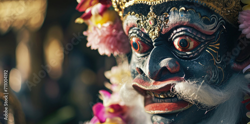 A close-up view of a mask adorned with beautiful flowers. This versatile image can be used for various purposes