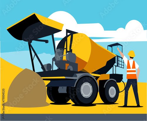 A cement mixer in action vektor illustation