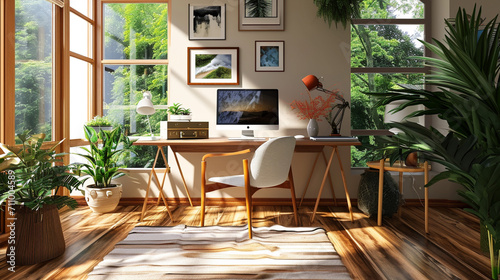 Interior design of neutral bohemian living room interior. Generative Ai