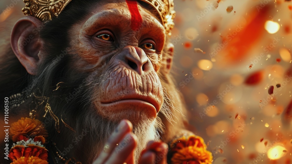 A close-up shot of a monkey wearing a crown. This image can be used to ...