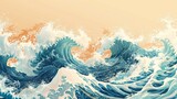 Sea wave. Hand drawn realistic vector illustration in oriental vintage ukiyo-e style