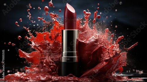 Red lipstick with red liquid splash