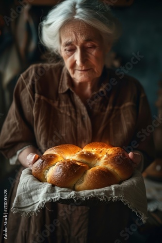 Old woman makes shabbat bread challah