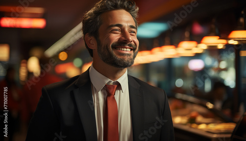 Smiling businessman in suit, confident and successful generated by AI