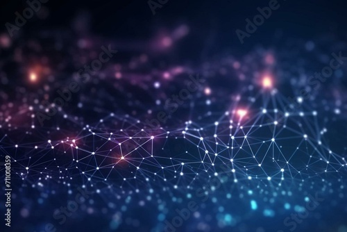 Futuristic cyber backdrop with connected networks, particles, and galaxy. Abstract visualization of big data and cyber security. Generative AI
