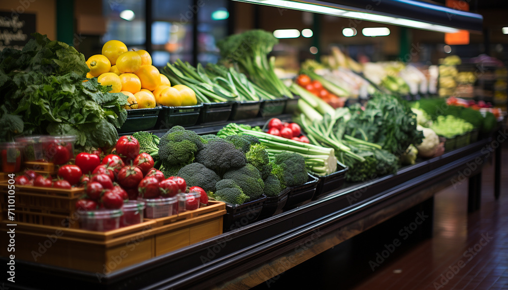 Fresh, healthy vegetables for sale in supermarket generated by AI