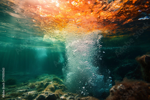 Underwater geyser vibrant colour photo