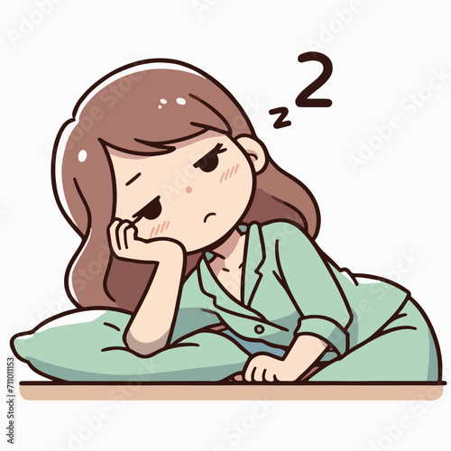 Vector sleepy tired yawning woman cartoon illustration