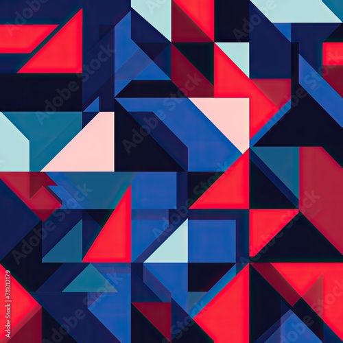 Abstract Painting of Blue, Red, and Pink Shapes
