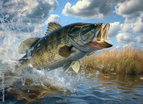 Largemouth Bass Jumping Out of the Water created with Generative AI Technology  ai  generative