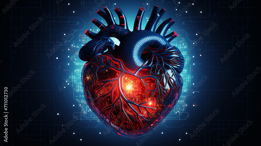 Technology Haert Technological Human Heart A human heart overlaid with intricate circuit ...