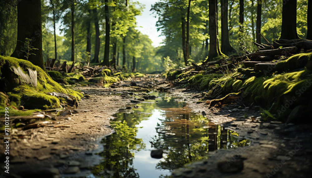 Obraz premium Tranquil scene nature beauty reflected in a flowing mountain stream generated by AI