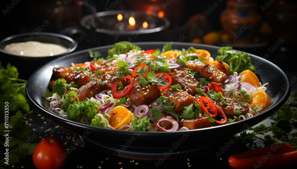 Freshness and healthy eating on a plate of grilled vegetables generated by AI Freshness and healthy eating on a plate of grilled vegetables generated by AI