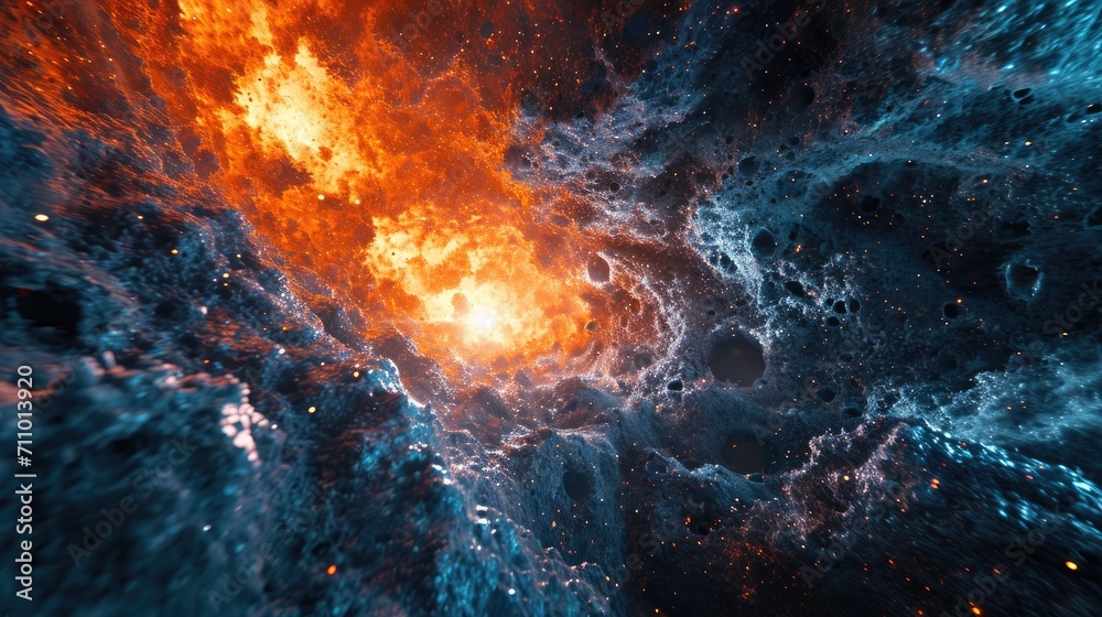 Fiery explosion in space. Abstract space background