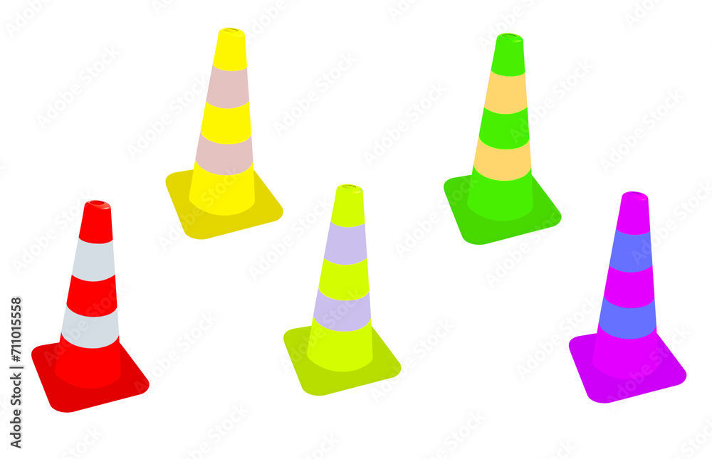 Colorful road cones on isolated transparent background Colorful road cones on isolated transparent background