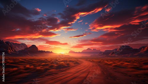 Sunset over the majestic mountain range  a tranquil scene of beauty generated by AI