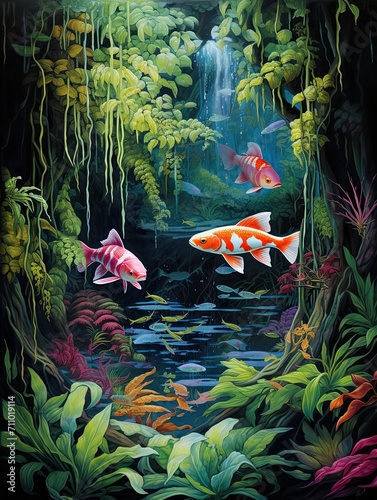 Serene Reflections: Koi Ponds in Tranquil Waters Wall Art © Michael