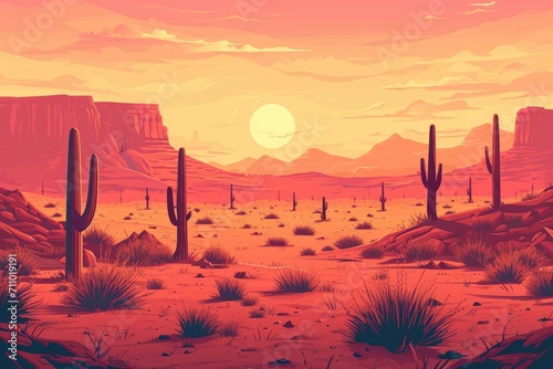 cactus desert flat style illustration Generative AI