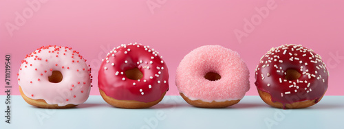 donuts with glaze on a pink background