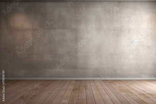 Empty room with wooden floor and concrete wall