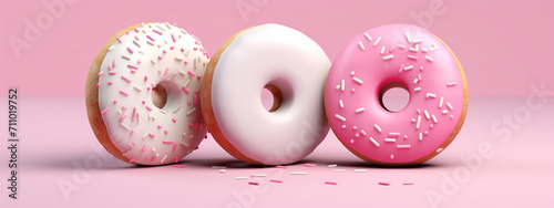 donuts with glaze on a pink background