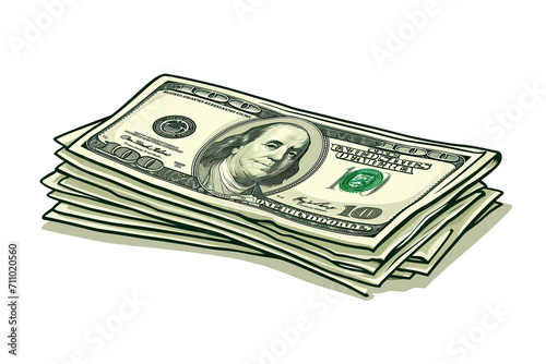 illustration, drawing, cartoon of dollar bills on transparent background. concept of investment, business, wealth, savings, mortgage and success. prosperity. PNG photo