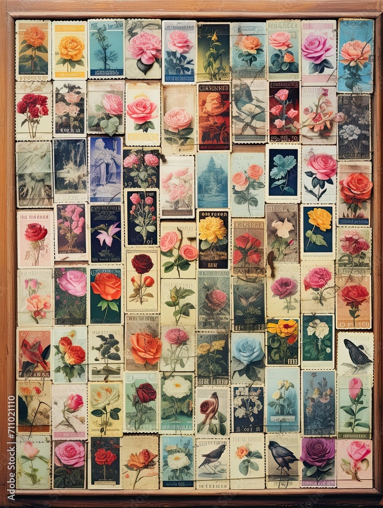 Collectible Wall Art: Vintage Postage Stamps Arranged in Beautifully Timeless Designs